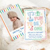 It's Fun to Be One Colorful 1st Birthday 招待状
