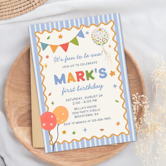 It's Fun to Be One Colorful Birthday Invitation 招待状