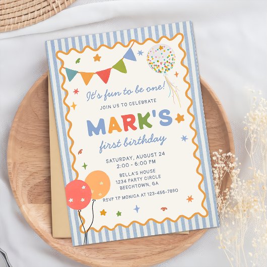 It's Fun to Be One Colorful Birthday Invitation 招待状