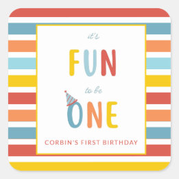 It's Fun To Be One Colorful Birthday Party Sticker スクエアシール