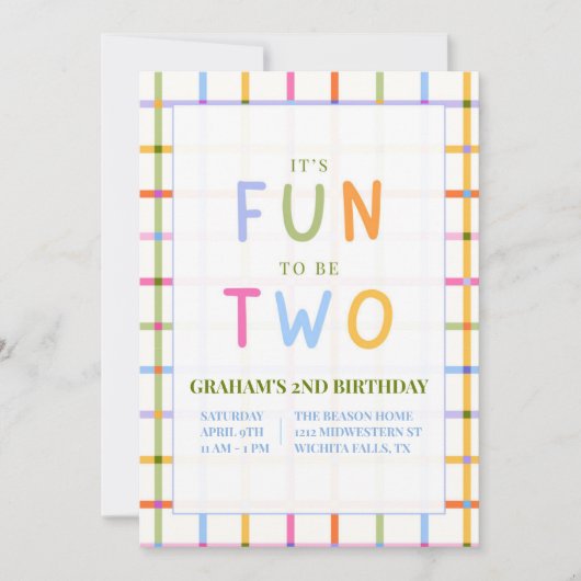 IT'S FUN TO BE TWO SECOND BIRTHDAY INVITATION 招待状 (正面)