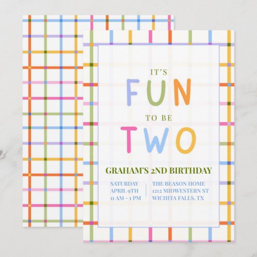 IT'S FUN TO BE TWO SECOND BIRTHDAY INVITATION 招待状 (正面/裏面)