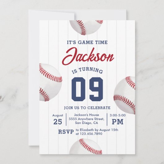 It's Game Time Baseball Birthday Party 招待状 (正面)