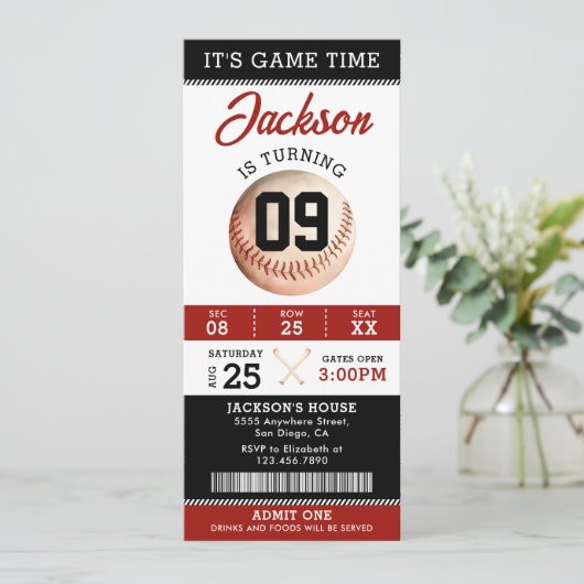 It's Game Time Baseball Birthday Party 招待状 (スタンド正面)