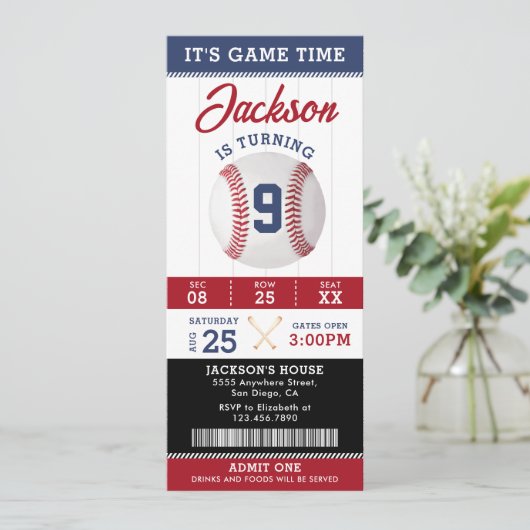 It's Game Time Baseball Birthday Party 招待状 (スタンド正面)