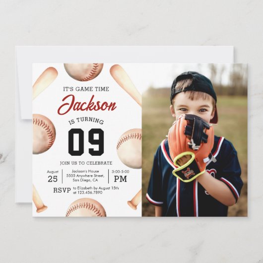 It's Game Time Baseball Birthday Party Photo 招待状 (正面)