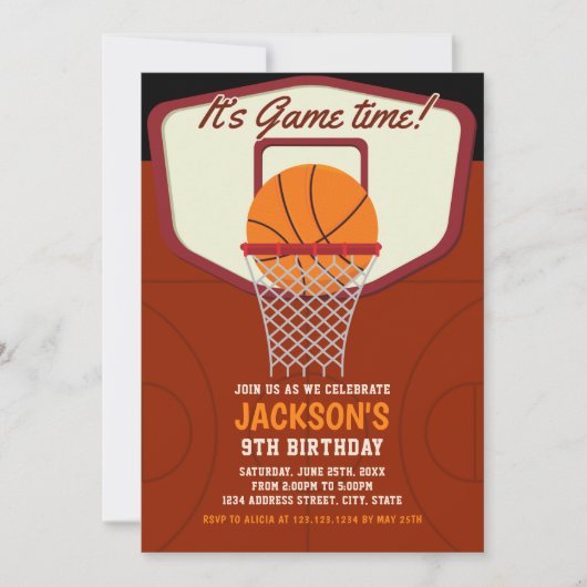 It's Game time! Basketball theme Birthday Kids 招待状 (正面)
