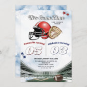 It's Game Time Football & Baseball共同誕生日 招待状 (正面/裏面)