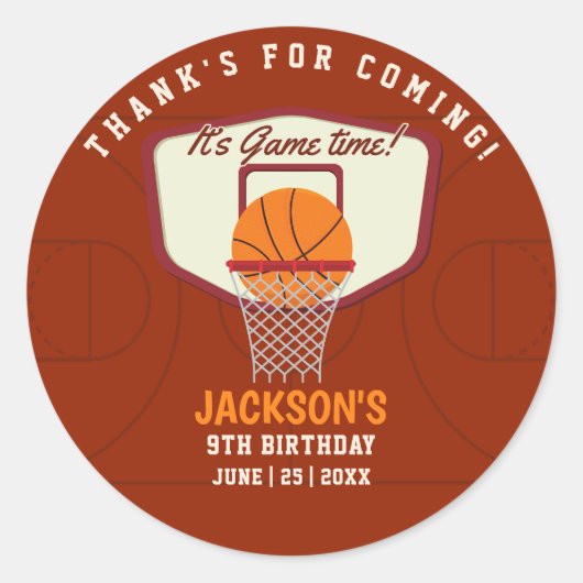 It's Game time! Funny Basketball theme Birthday  ラウンドシール (正面)