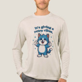 "It's Giving Retro Vibes" Cute Blue Cat Thumbs Up  トライブレンドＴシャツ (正面)