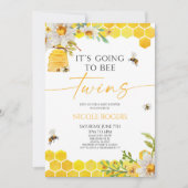 It's Going To Bee Twins Beehive Floral Baby Shower 招待状 (正面)