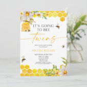It's Going To Bee Twins Beehive Floral Baby Shower 招待状 (スタンド正面)