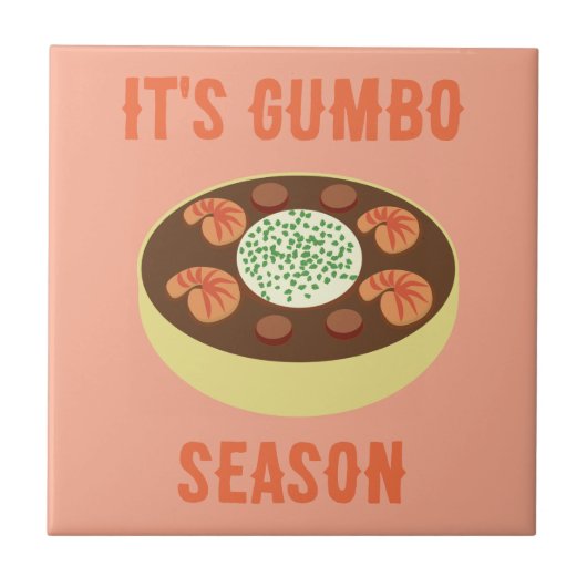 「It's Gumbo Season」ライトテラコッタセラミックタイル タイル (正面)