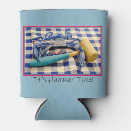 It's Hammer Time Blue Crab with Hammer on Gingham  缶クーラー