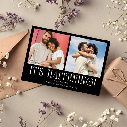 It's Happening ブラック結婚式2枚写真 セーブザデート