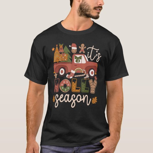 It's Holly Season 60s 70s Retro Hippie Christmas Tシャツ (正面)