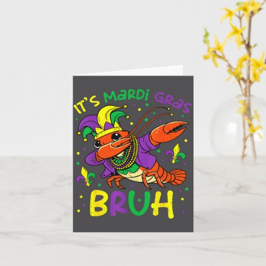 Its Mardi Gras Bruh Crayfish Dab Jester Beads Boys カード (黄色い花)