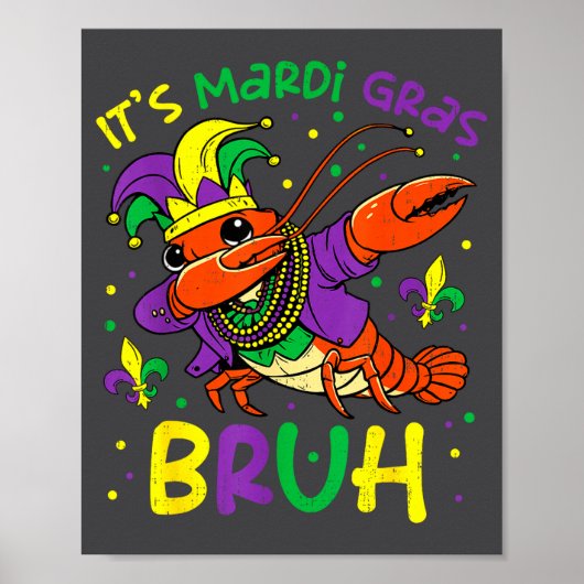 Its Mardi Gras Bruh Crayfish Dab Jester Beads Boys ポスター (正面)