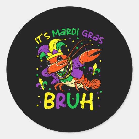 Its Mardi Gras Bruh Crayfish Dab Jester Beads Boys ラウンドシール (正面)