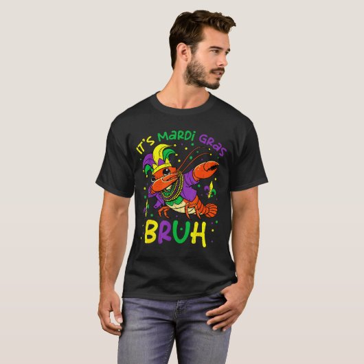 Its Mardi Gras Bruh Crayfish Dab Jester Beads Boys Tシャツ (正面フル)