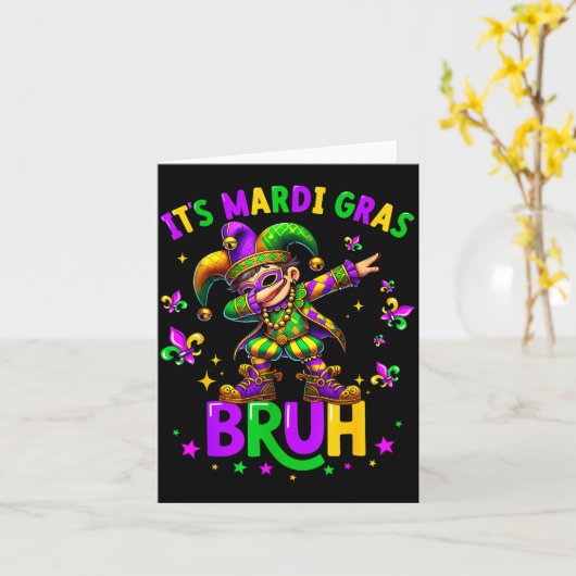 It's Mardi Gras Bruh Dabbing Leprechaun Jester New カード (黄色い花)