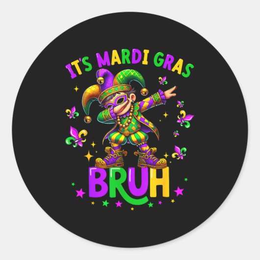 It's Mardi Gras Bruh Dabbing Leprechaun Jester New ラウンドシール (正面)