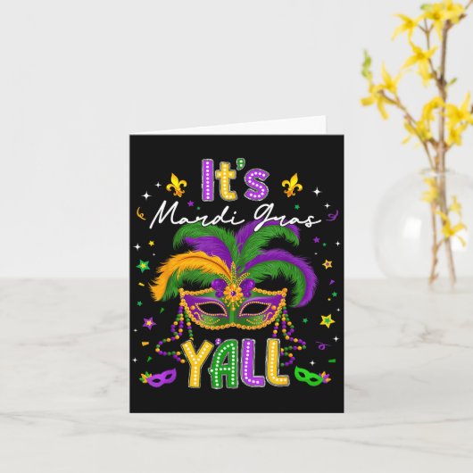It's Mardi Gras Y'all Feathered Mask Carnival Men  カード (黄色い花)
