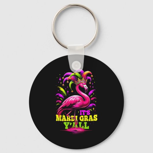 Its Mardi Gras Yall Pink Flamingo Wearing Jester H キーホルダー (正面)