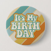 It's My誕生日 – ハッピーモダンストライプサンセットカラー 缶バッジ (正面)