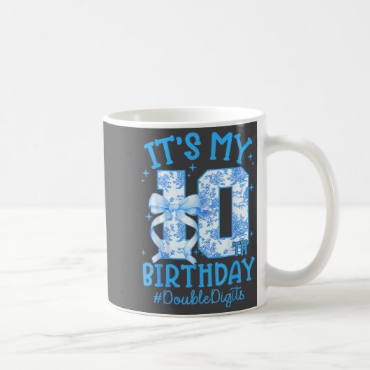 It's My 10th Birthday Girl Blue Coquette Bow 10 Ye コーヒーマグカップ (右)