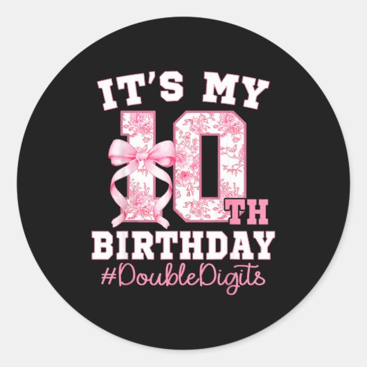Its My 10th Birthday Girl Double Digits Coquette B ラウンドシール (正面)