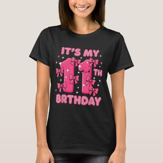 It's My 11th Birthday Coquette Bow Girl Cute 11 Ye Tシャツ (正面)