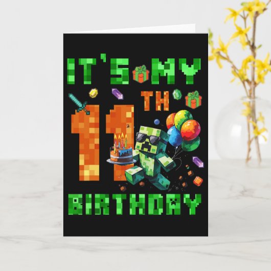 It's My 11th Birthday Pixel Number Video Game Game カード (黄色い花)