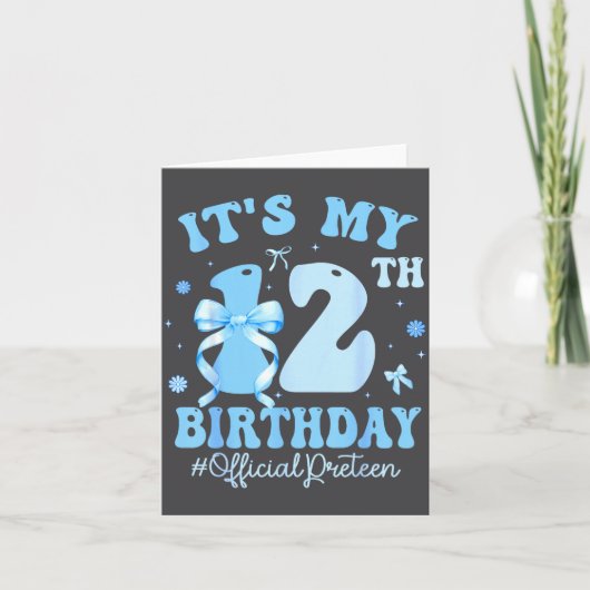 It's My 12th Birthday Girl Coquette Bow Blue 12 Ye カード (正面)