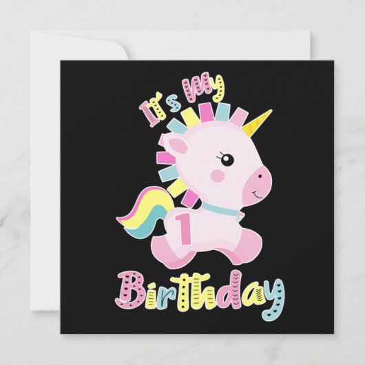 Its My 1st Birthday Baby Unicorn Girls Gift 招待状 (正面)