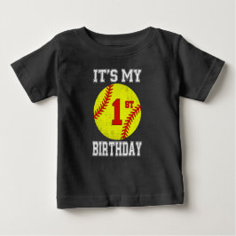 It's My 1st Birthday Girl Softball 1 Year Old ベビーTシャツ