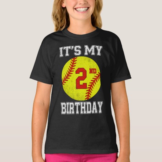It's My 2nd Birthday Girl Softball 2 Year Old Tシャツ (正面)