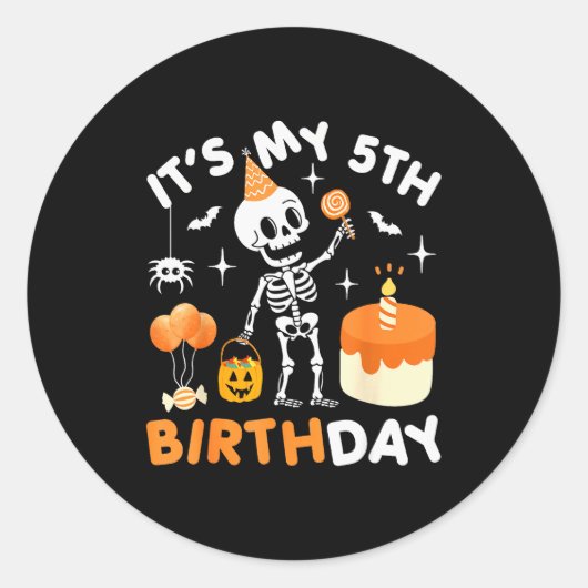 It's My 5th Birthday-funny Halloween Skeleton 5th ラウンドシール (正面)