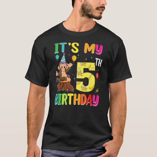 It's My 5th Birthday Monkey 5 Year Old Boy Girl Tシャツ (正面)