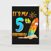 It's My 5th Birthday Surfing Beach Pool Party 5 Ye カード (黄色い花)
