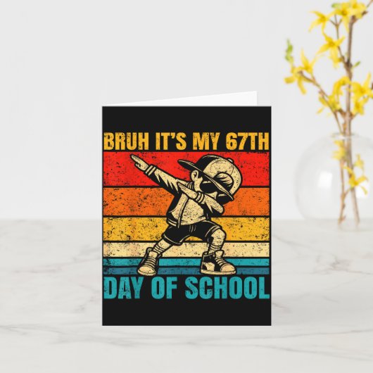 It's My 67th Day Of School Bruh Six Seven Meme Boy カード (黄色い花)