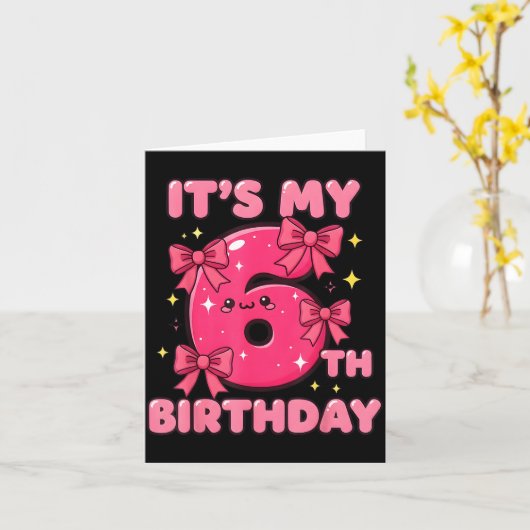 It's My 6th Birthday Coquette Bow Girl Cute 6 Year カード (黄色い花)