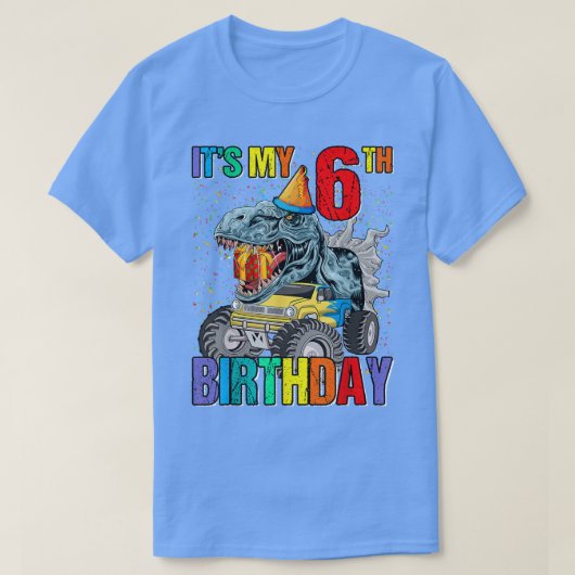It's My 6th Birthday Monster Truck Dinosaur Boys A Tシャツ (デザイン正面)