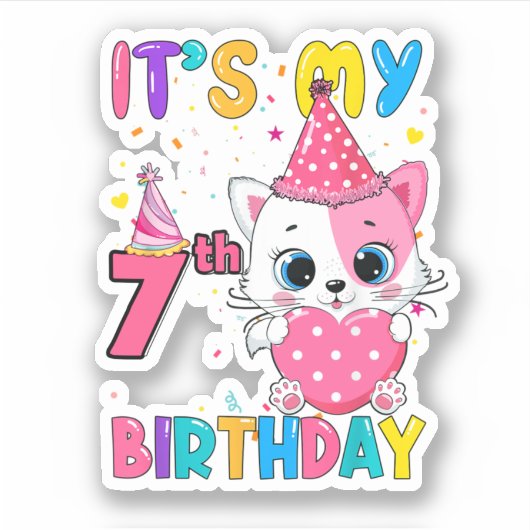 It'S My 7Th Birthday Girl Funny Cat シール (正面)