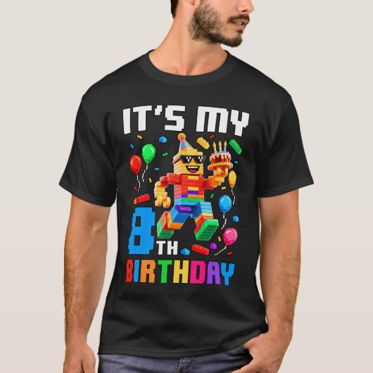 Its My 8th Birthday Building Brick 8 Years Old Boy Tシャツ (正面)