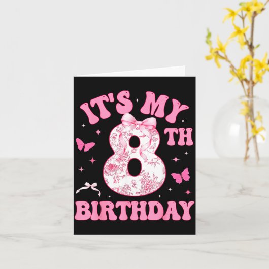 It's My 8th Birthday Nk Coquette Bow 8 Year Old Bi カード (黄色い花)