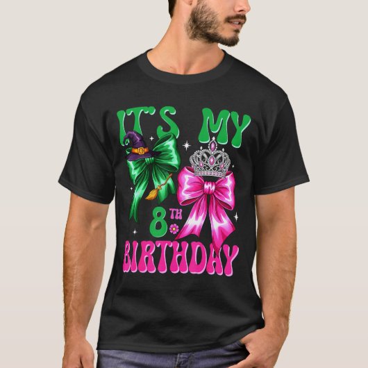It's My 8th Birthday Witch Nk And Green Bow Croche Tシャツ (正面)