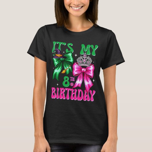 It's My 8th Birthday Witch Nk And Green Bow Croche Tシャツ (正面)