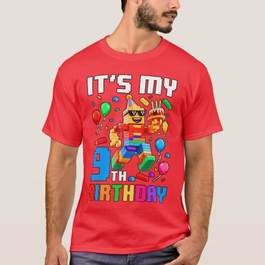 Its My 9th Birthday Building Brick 9 Years Old Boy Tシャツ (正面)