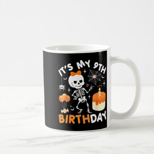 Its My 9th Birthday Funny Halloween Skeleton 9 Bir コーヒーマグカップ (右)